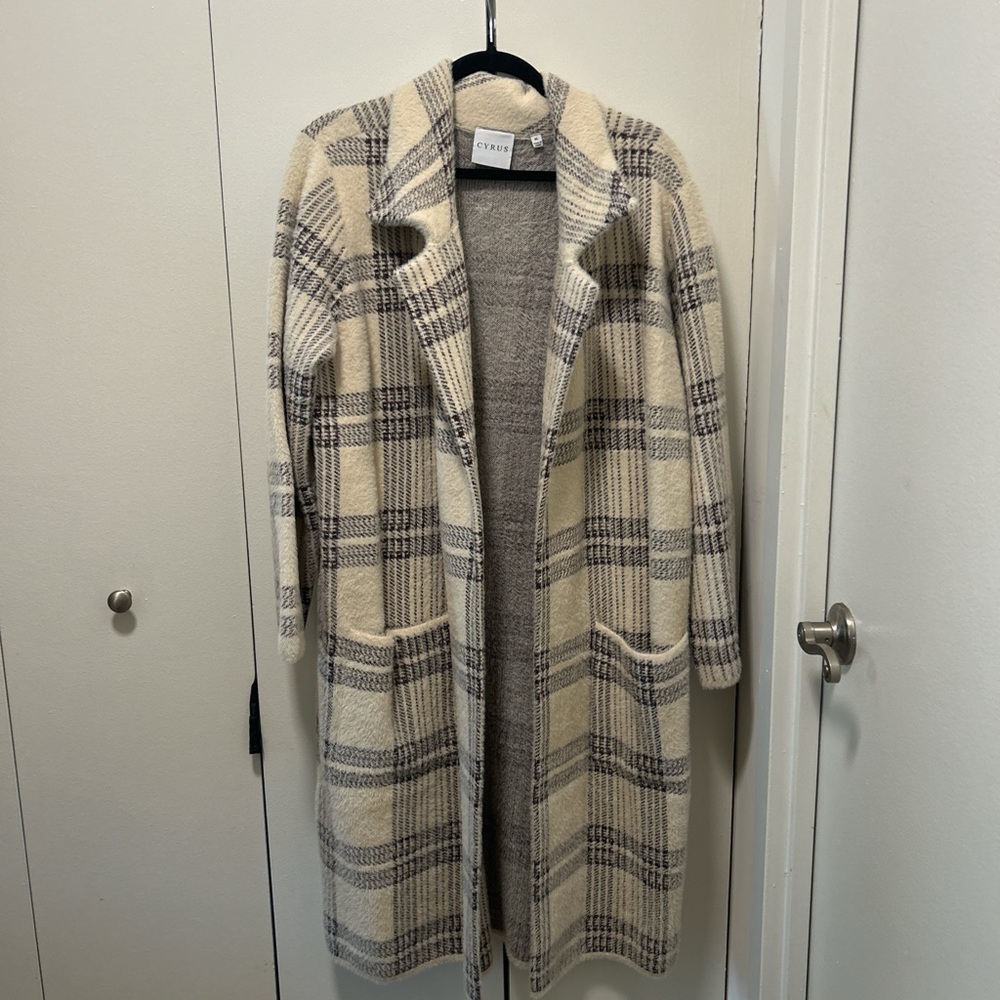Fuzzy Cream and Gray Knit Sweater